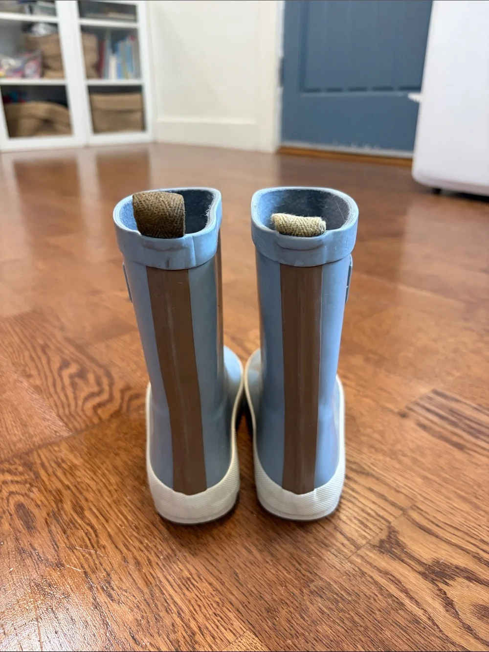 Rylee + Cru Pale Blue Kids Rain Boots with Cream Soles